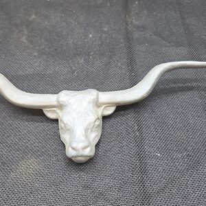 Silver Longhorn Bull Wall Decor - Rustic Metal Accent